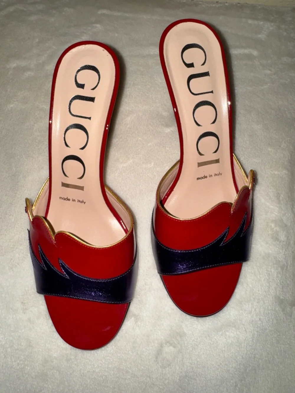 Gucci Red and Purple Patent Leather with gold trim Flame Mules - Picture 8 of 8